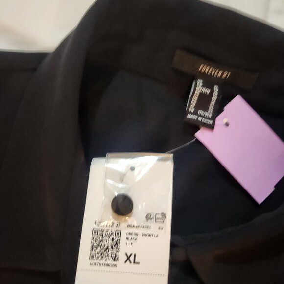 NWT Forever 21 Button Up Dress Black Long Sleeve Size XL Collared Short - Picture 3 of 5